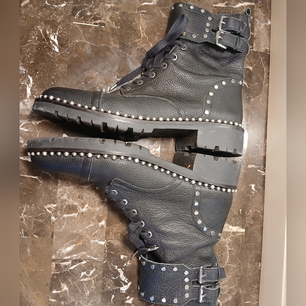 Sam Edelman Black Combat Boots with Silver Studs - Picture 3 of 11